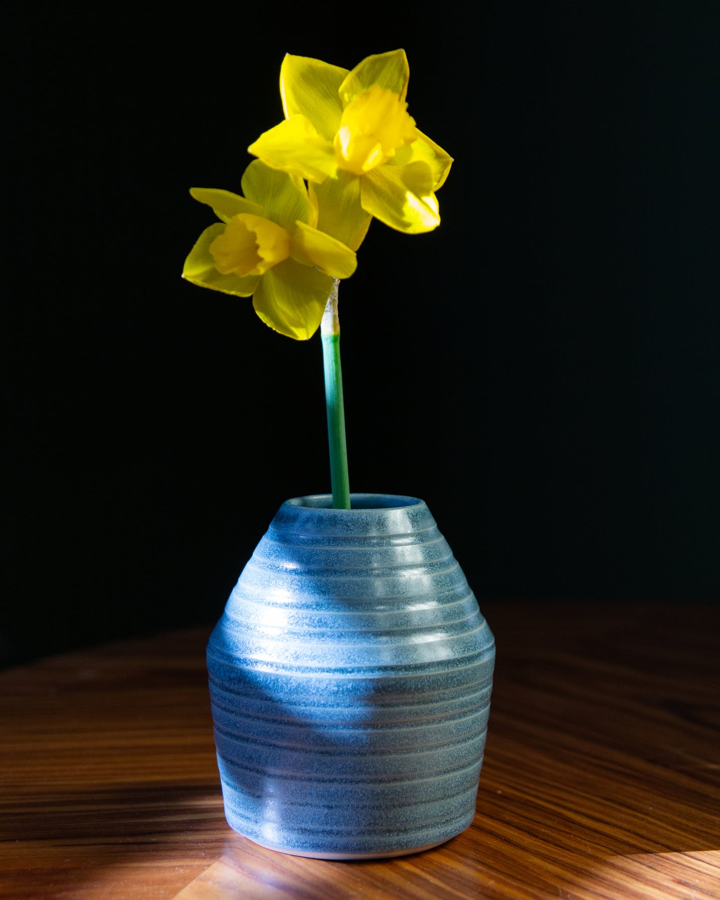 Small Ribbed Bud Vase - Teal glaze