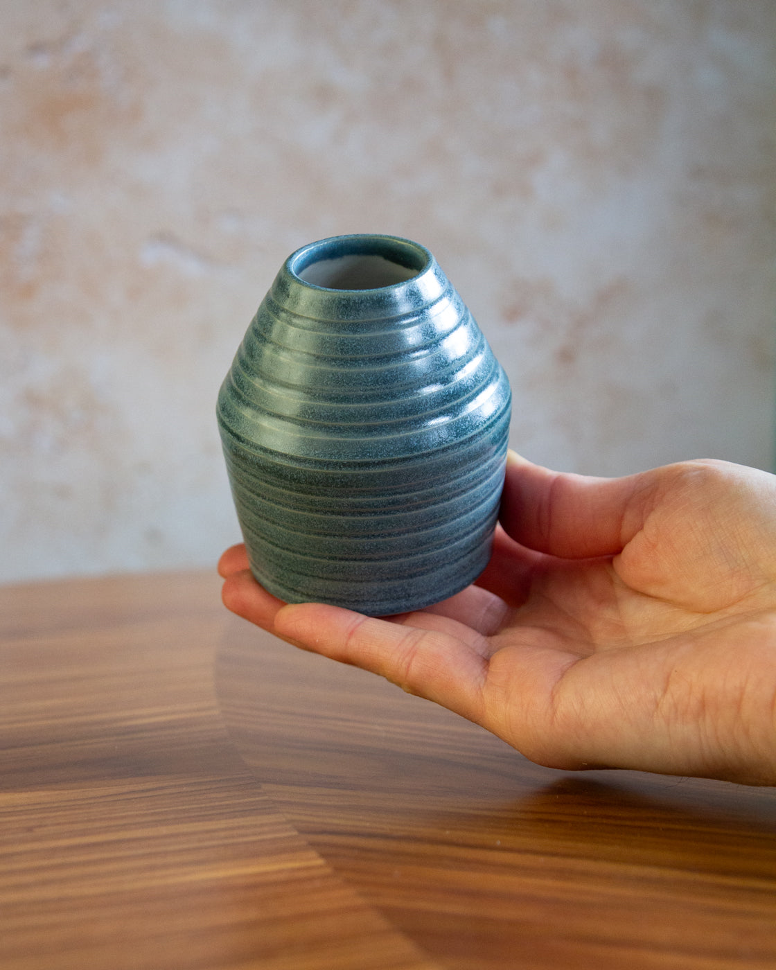 Small Ribbed Bud Vase - Teal glaze