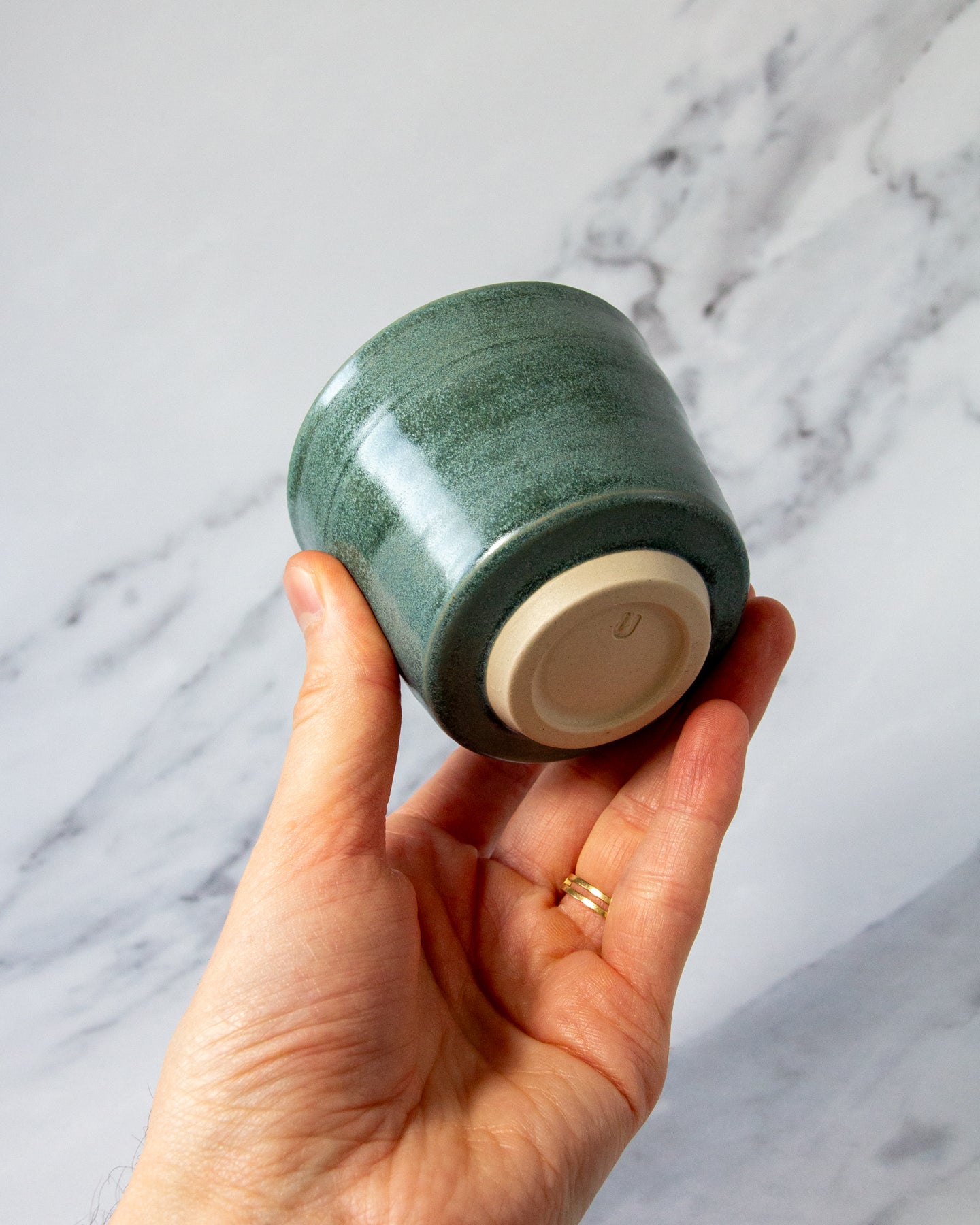 Flat White Cup - Textured Emerald glaze (#2)