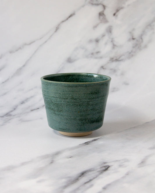 Flat White Cup - Textured Emerald glaze (#2)