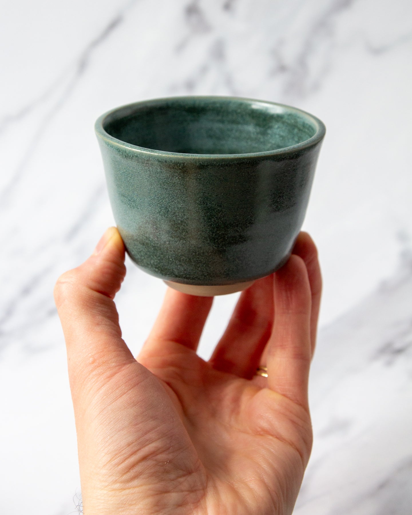 Flat White Cup - Textured Emerald glaze (#1)