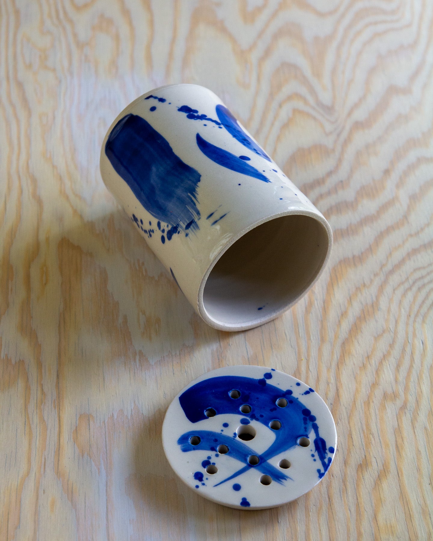 Flower Arranging Jar - Blue Splash glaze #4