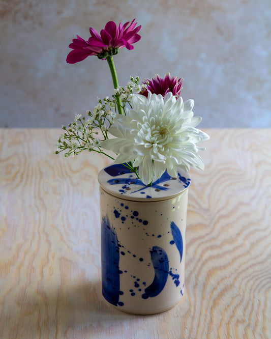Flower Arranging Jar - Blue Splash glaze #4