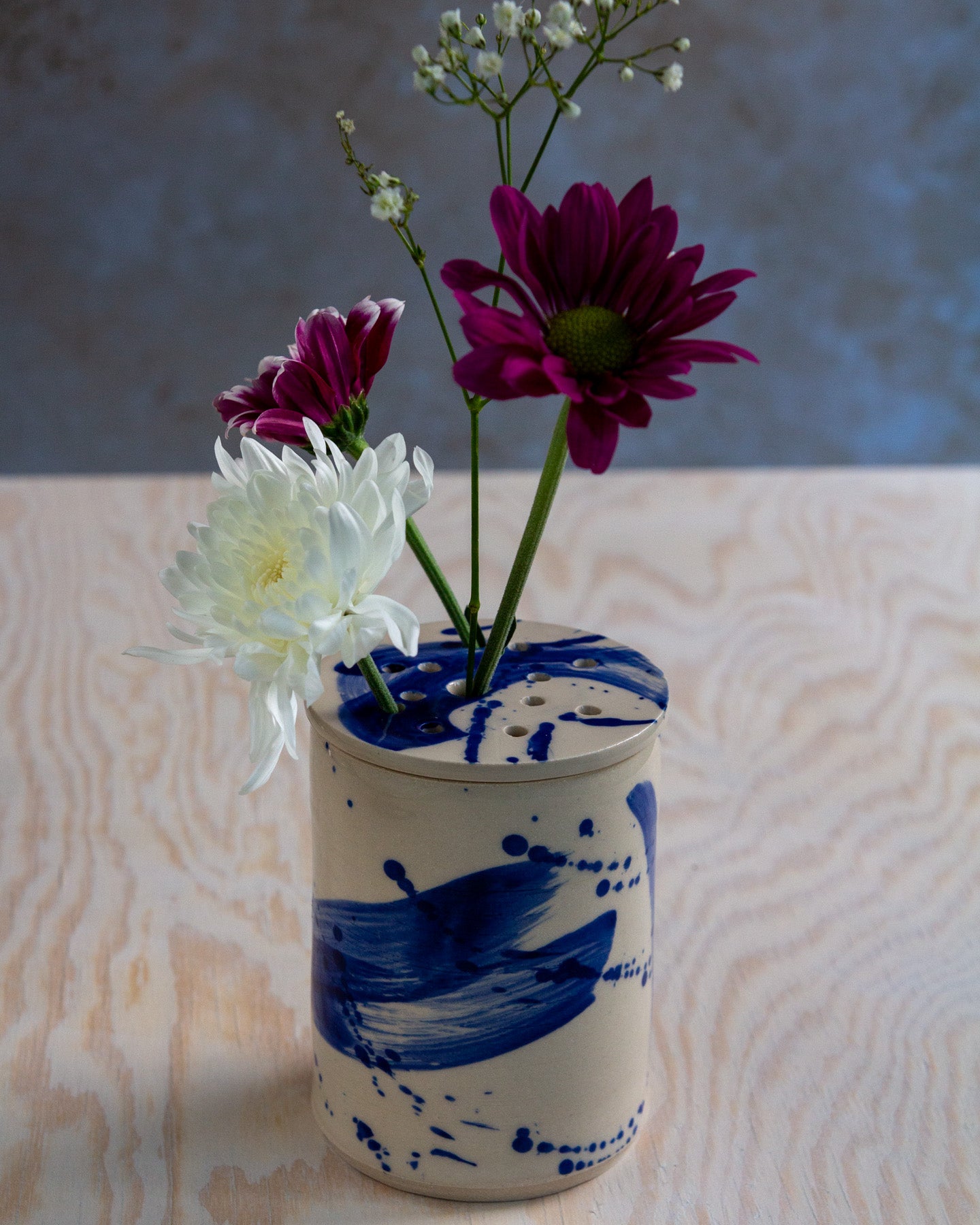 Flower Arranging Jar - Blue Splash glaze #2