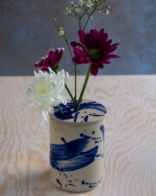 Flower Arranging Jar - Blue Splash glaze #2