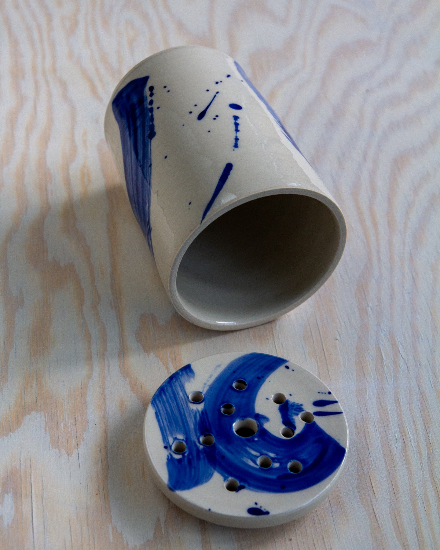 Flower Arranging Jar - Blue Splash glaze #3