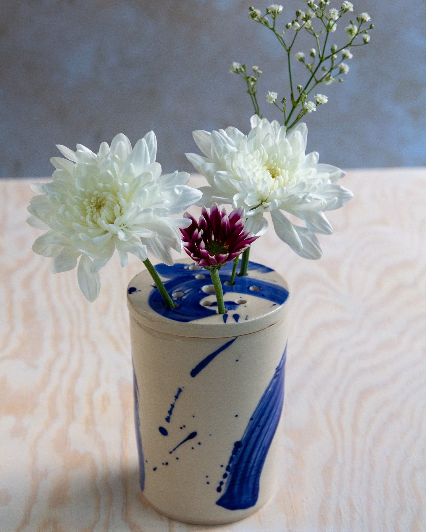 Flower Arranging Jar - Blue Splash glaze #3