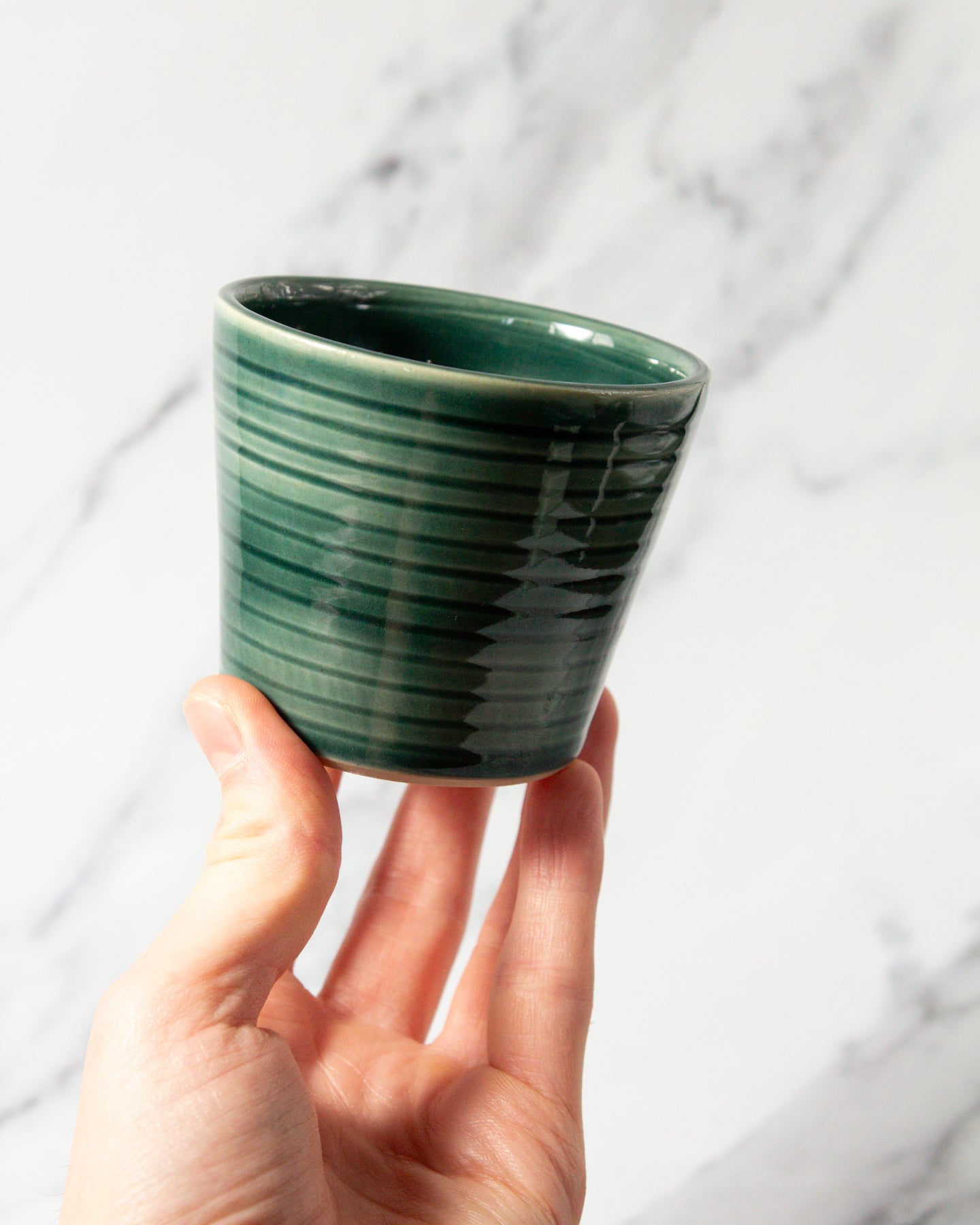 Ribbed Cup - Glassy Green glaze