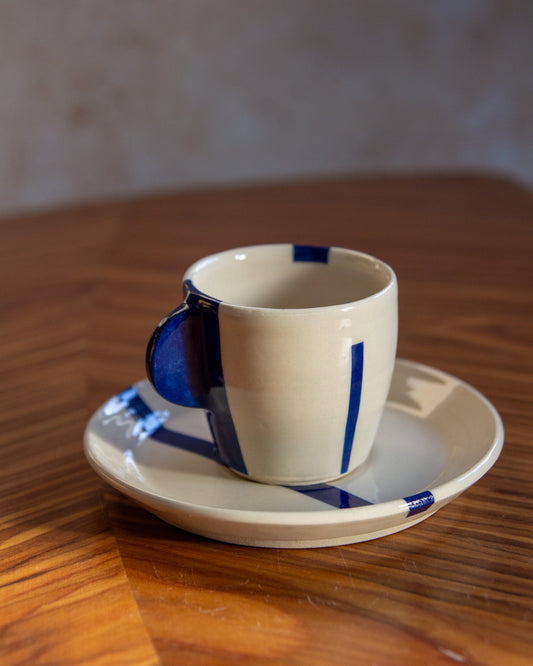 Espresso Cup & Saucer - Geometric Blue (#1)