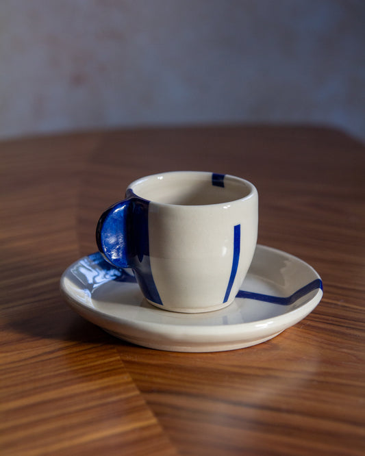 Espresso Cup & Saucer - Geometric Blue (#2)